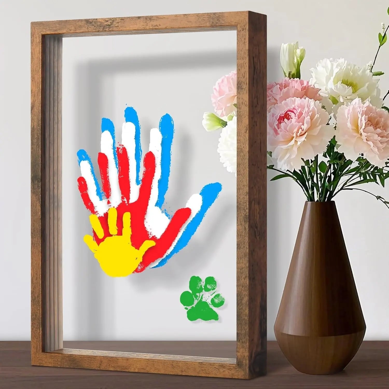Mroace Wooden Transparent DIY Family Handprint Photo Frame Set