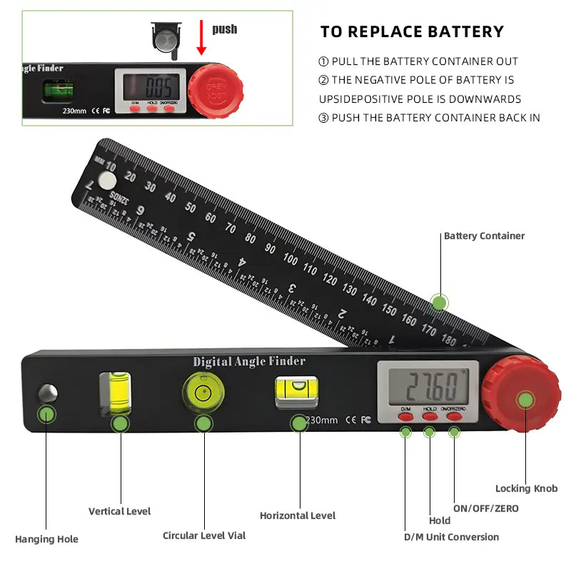 Mroace 2-In-1 Angle Finder Ruler 7-Inch Measuring Tool