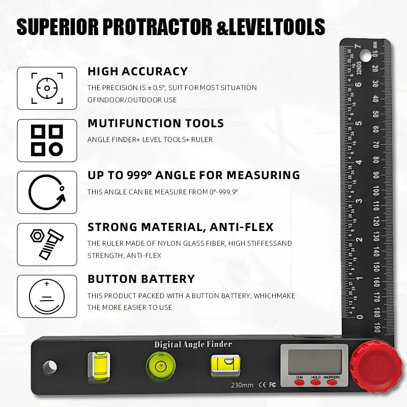 Mroace 2-In-1 Angle Finder Ruler 7-Inch Measuring Tool