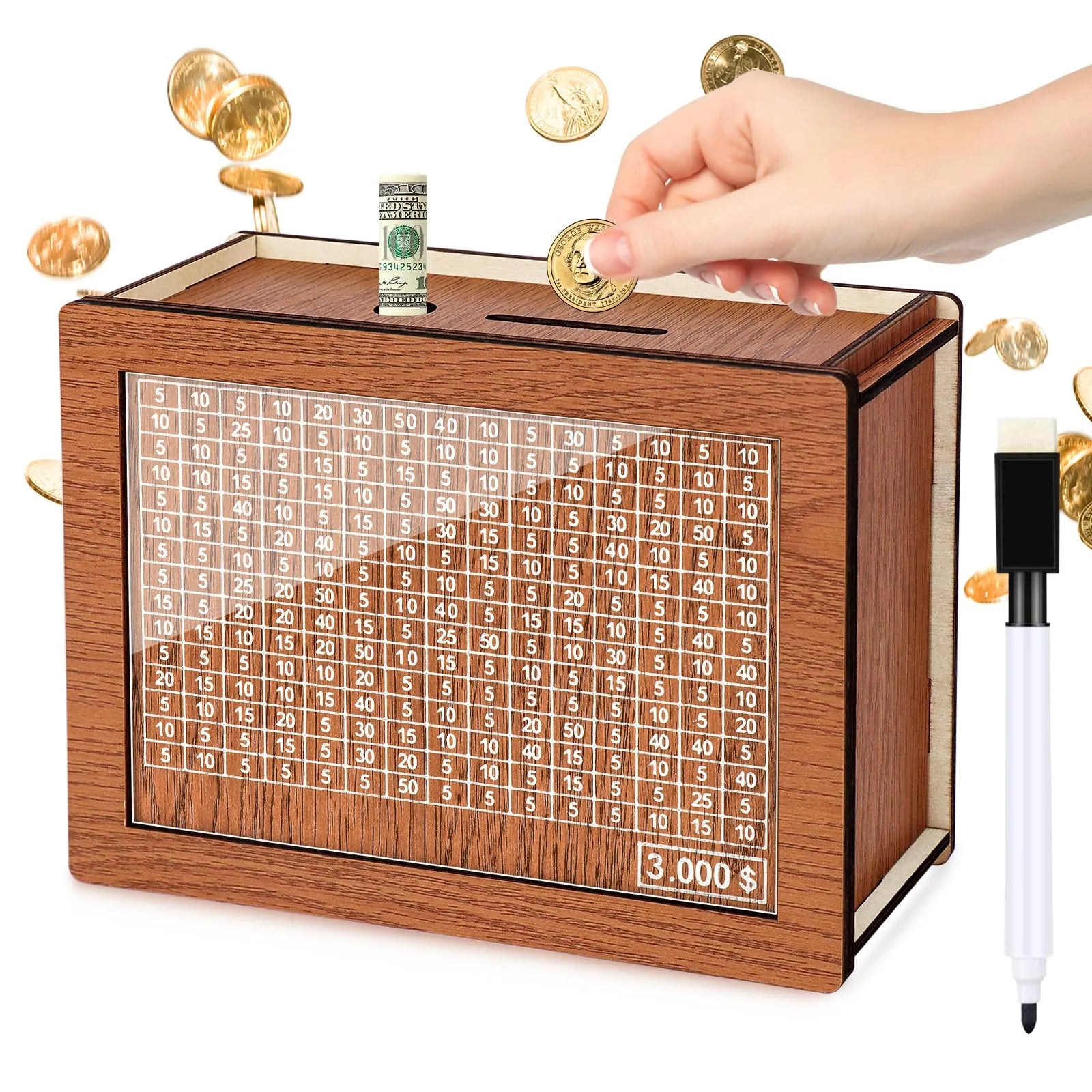 Mroace Wooden Digital Counting Coin Bank Savings Box