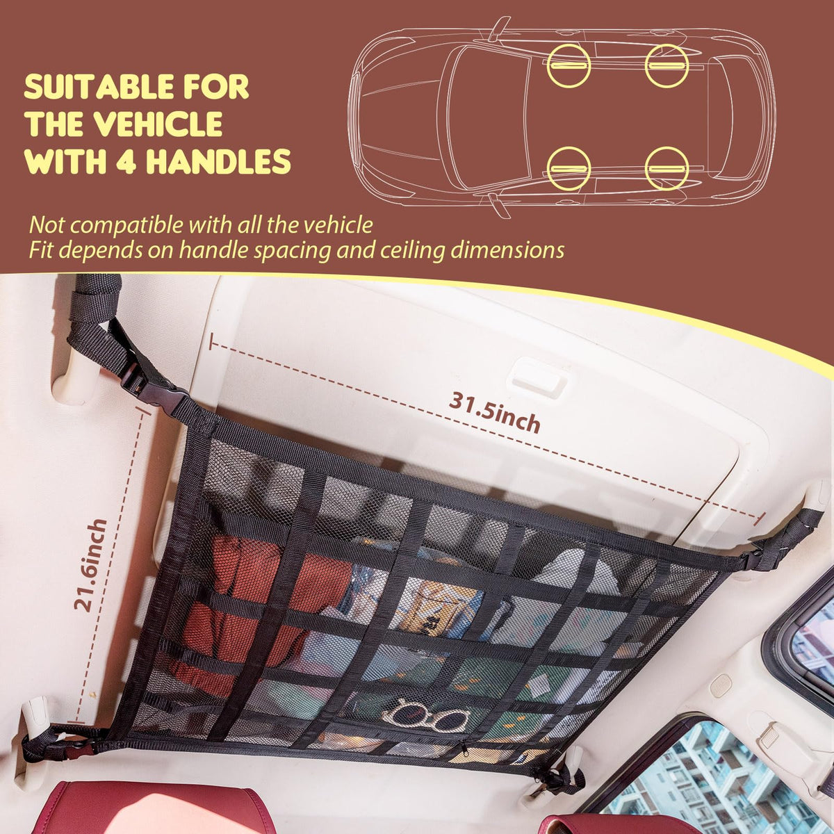 Mroace Double Layer Car Ceiling Cargo Net Organizer