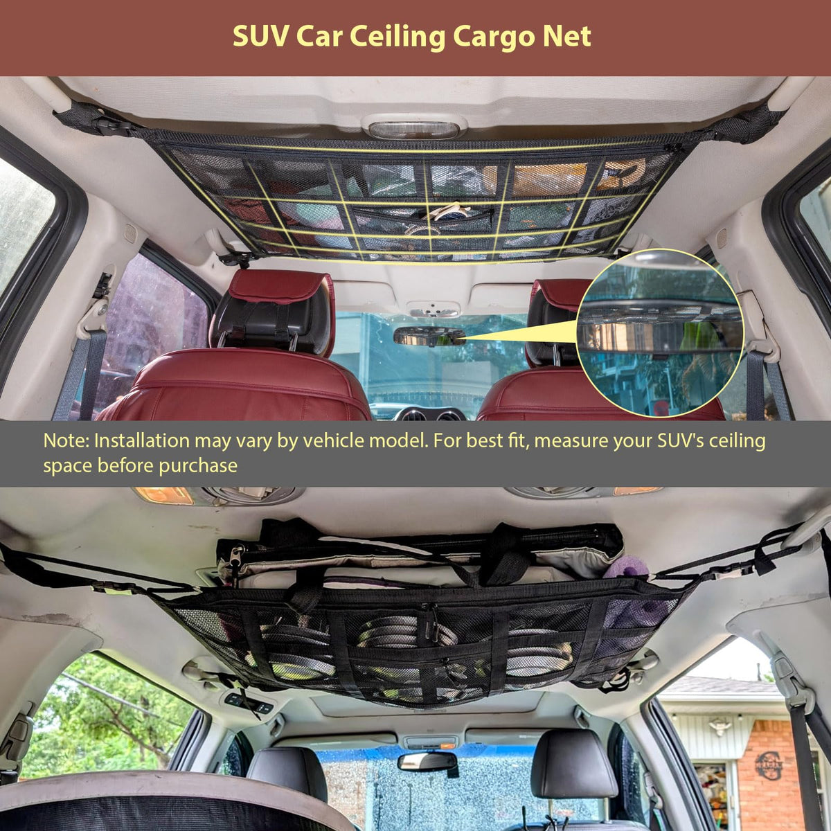 Mroace Double Layer Car Ceiling Cargo Net Organizer