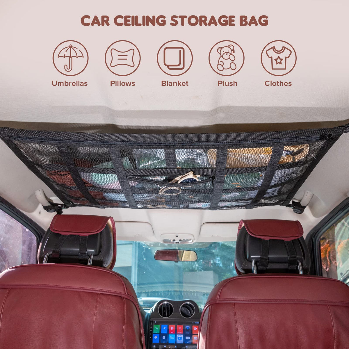 Mroace Double Layer Car Ceiling Cargo Net Organizer