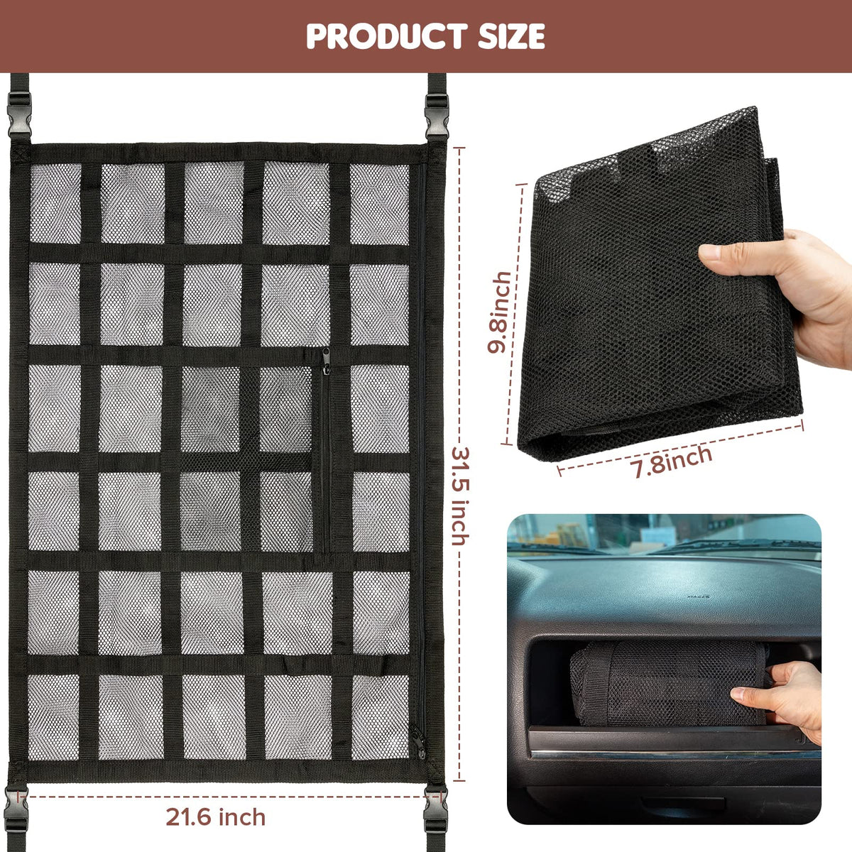 Mroace Double Layer Car Ceiling Cargo Net Organizer