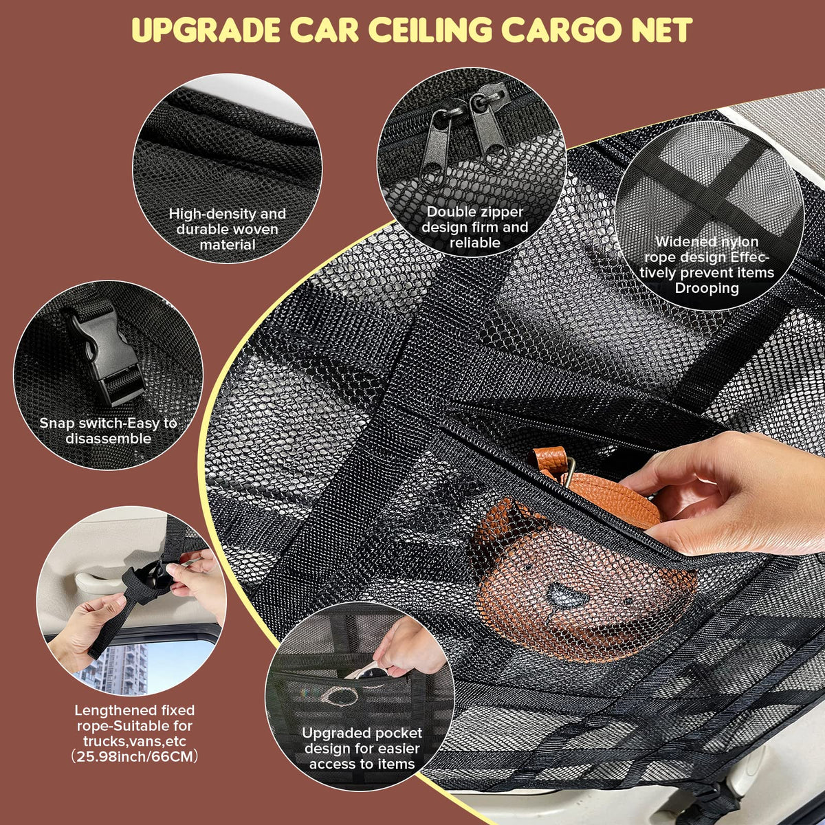 Mroace Double Layer Car Ceiling Cargo Net Organizer