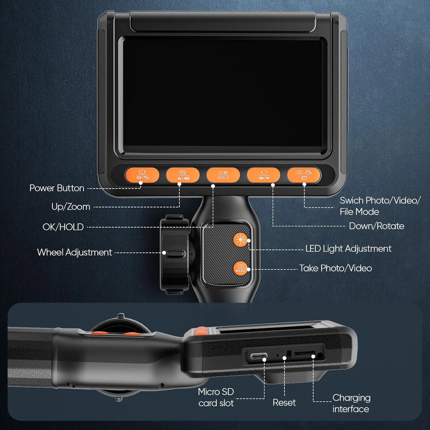 Mroace Two Way Articulating Waterproof Borescope Camera