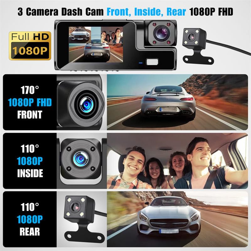 Mroace Dual Dash Camera With Night Vision (Includes 32GB Card）