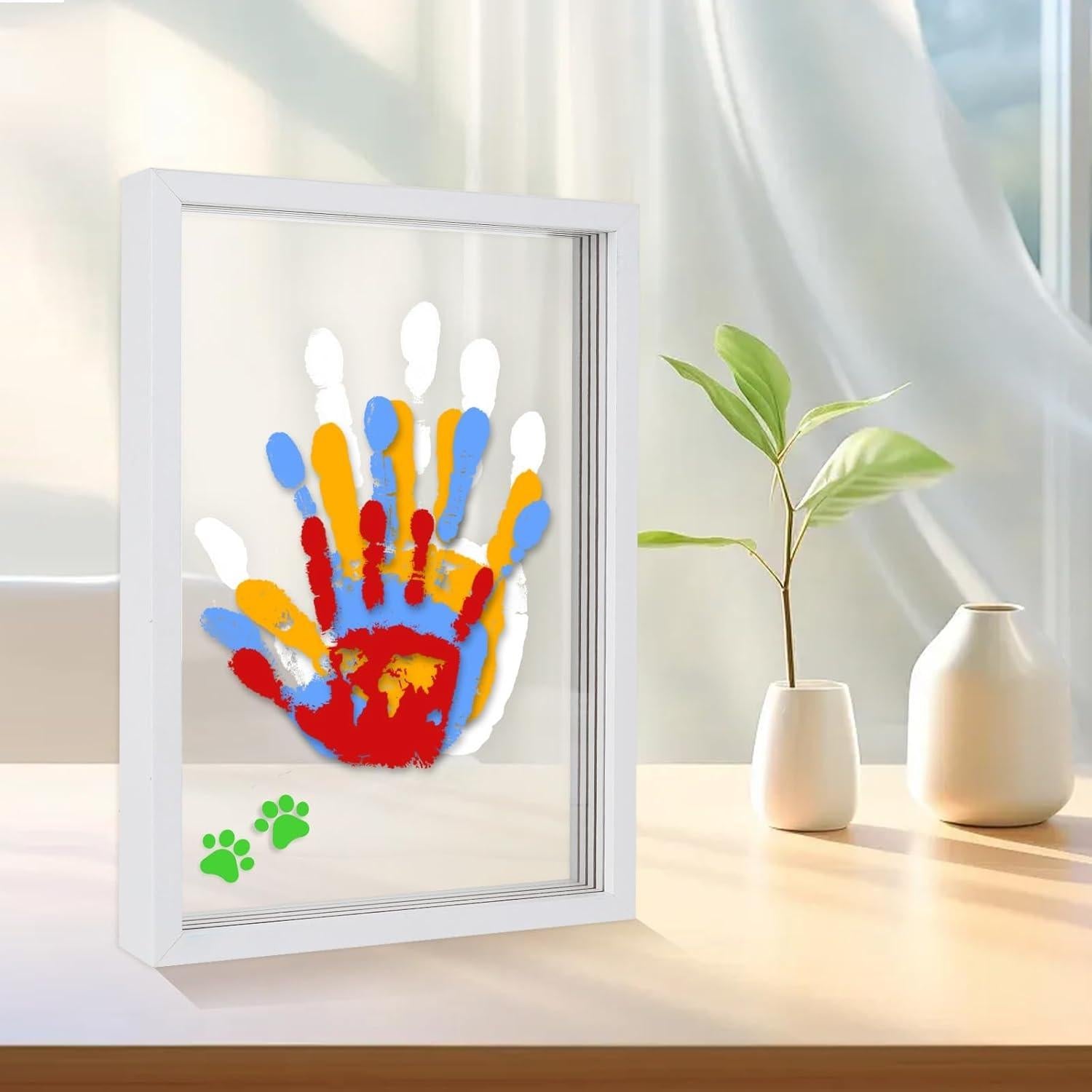 Mroace Wooden Transparent DIY Family Handprint Photo Frame Set