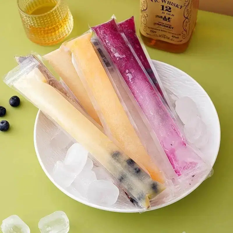 Mroace 100 PCS Food-grade disposable popsicle bags, fruit jelly bags, ice cream, popsicle sticks, long strips, homemade ice pop bags