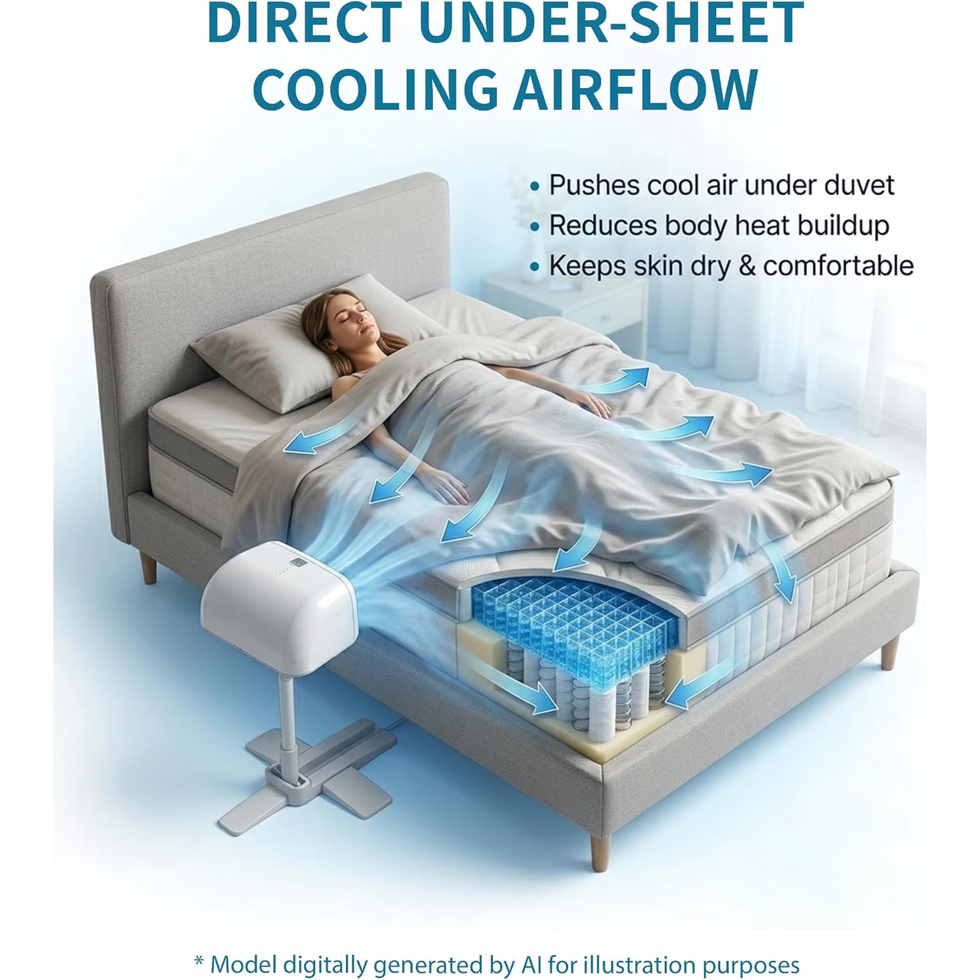 Mroace Portable Adjustable Bed Cooling Fan