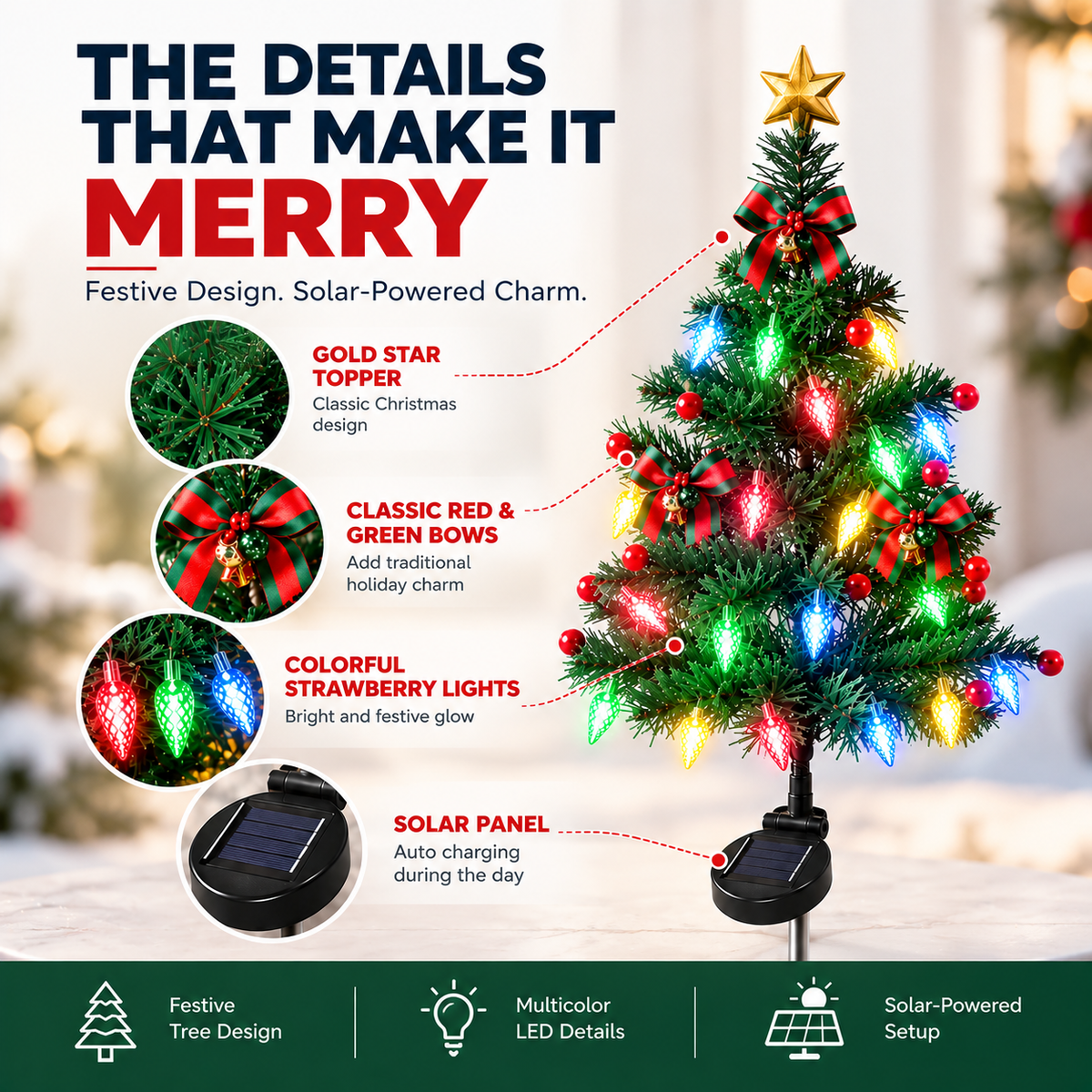 Mroace Solar LED Christmas Tree Pathway Lights Set