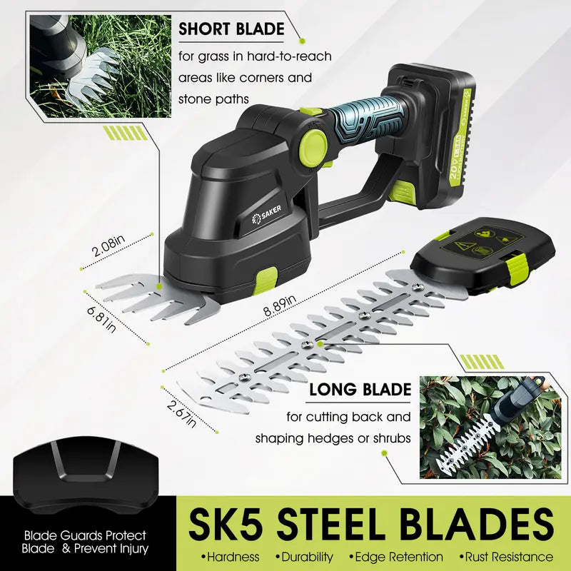 Mroace Handheld 2-in-1 20V Cordless Shrub Trimmer