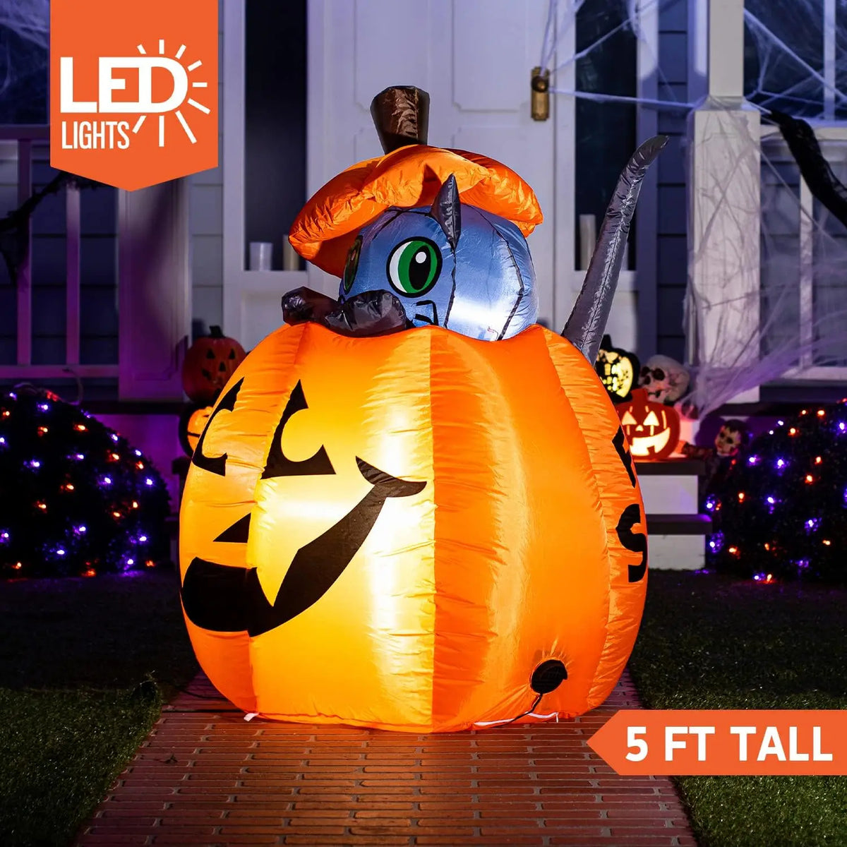 Mroace Animated Halloween Inflatable Cat And Pumpkin Decoration