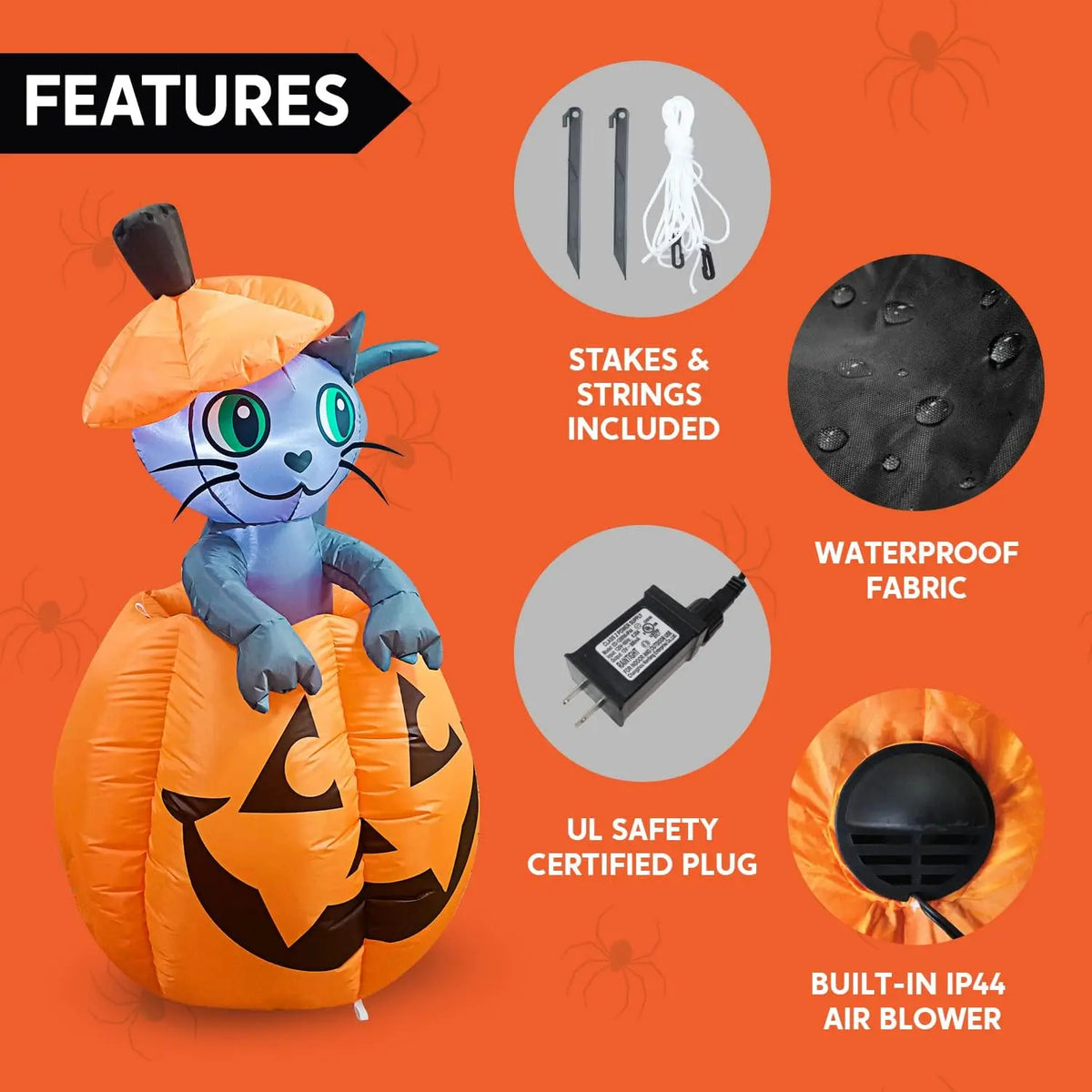 Mroace Animated Halloween Inflatable Cat And Pumpkin Decoration