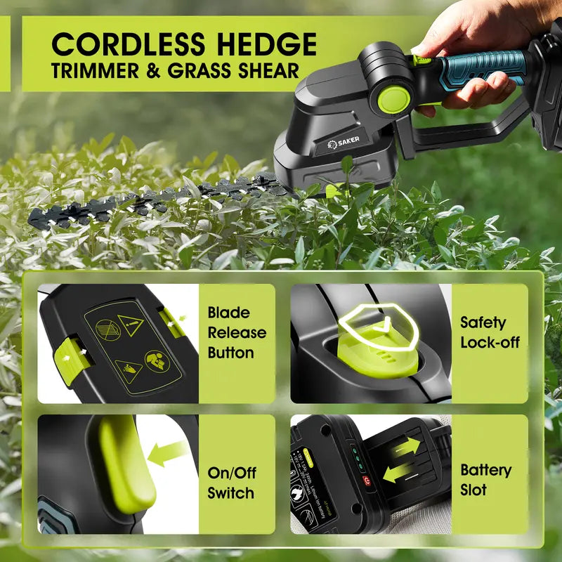 Mroace Handheld 2-in-1 20V Cordless Shrub Trimmer