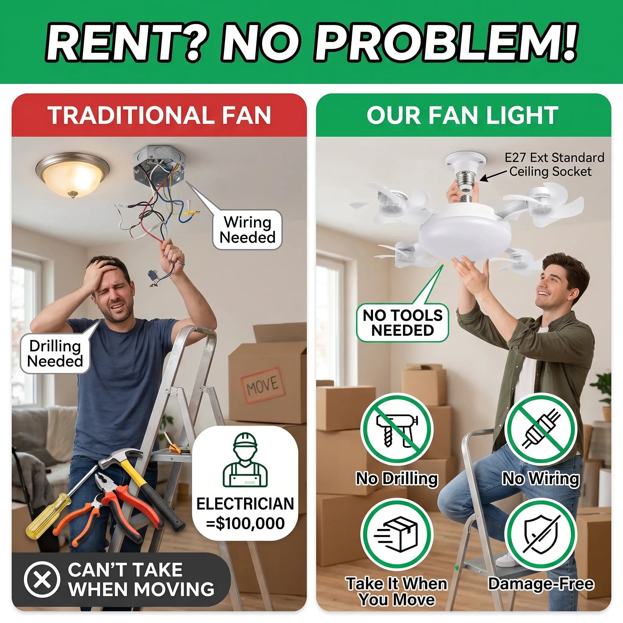 Mroace Light-Silent LED Ceiling Fan with Remote