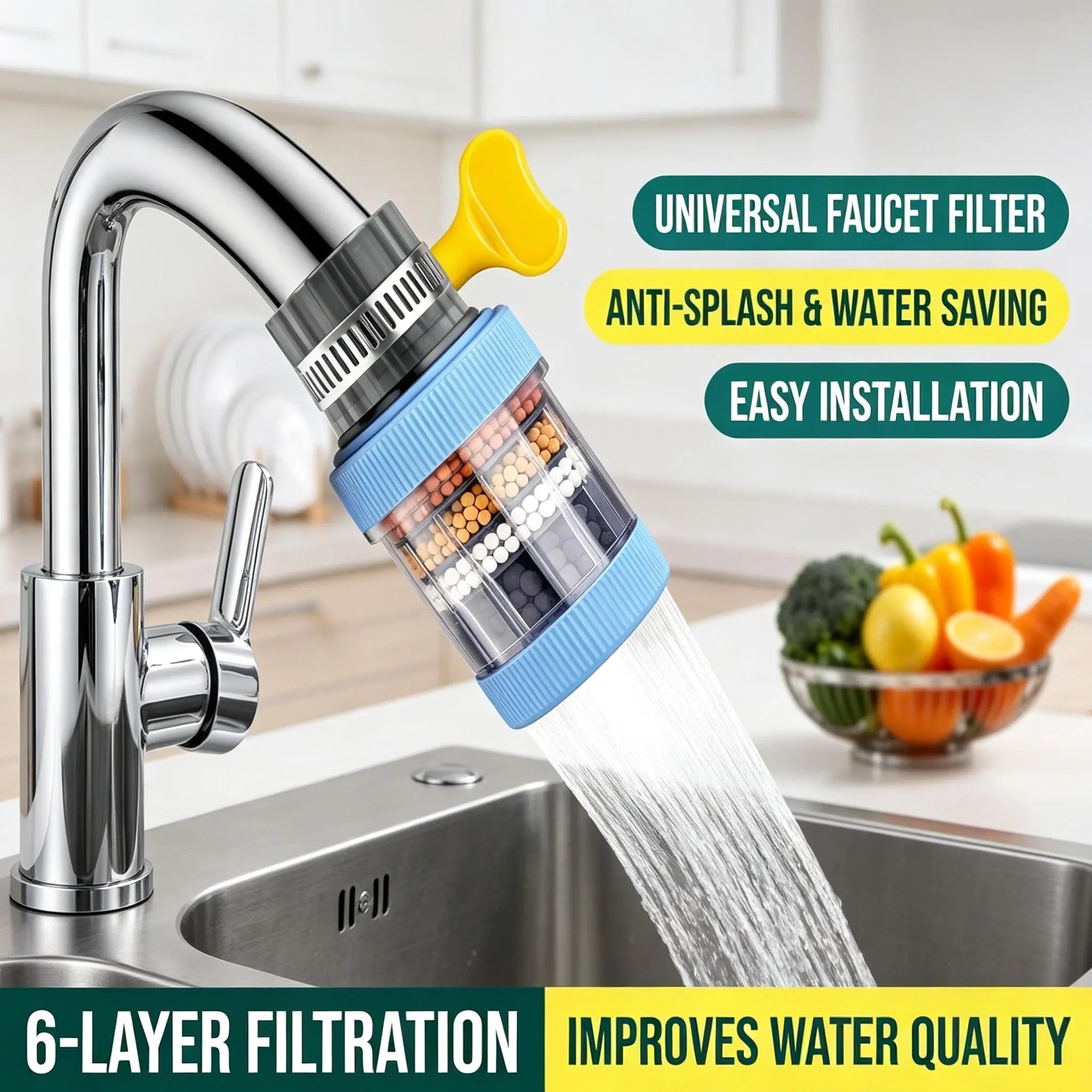 Mroace 6-Layer Faucet Water Filter with Anti-Splash Nozzle