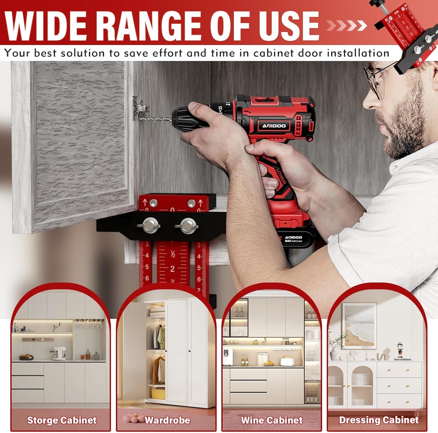 Mroace Aluminum Alloy Adjustable Cabinet Door Mounting Jig