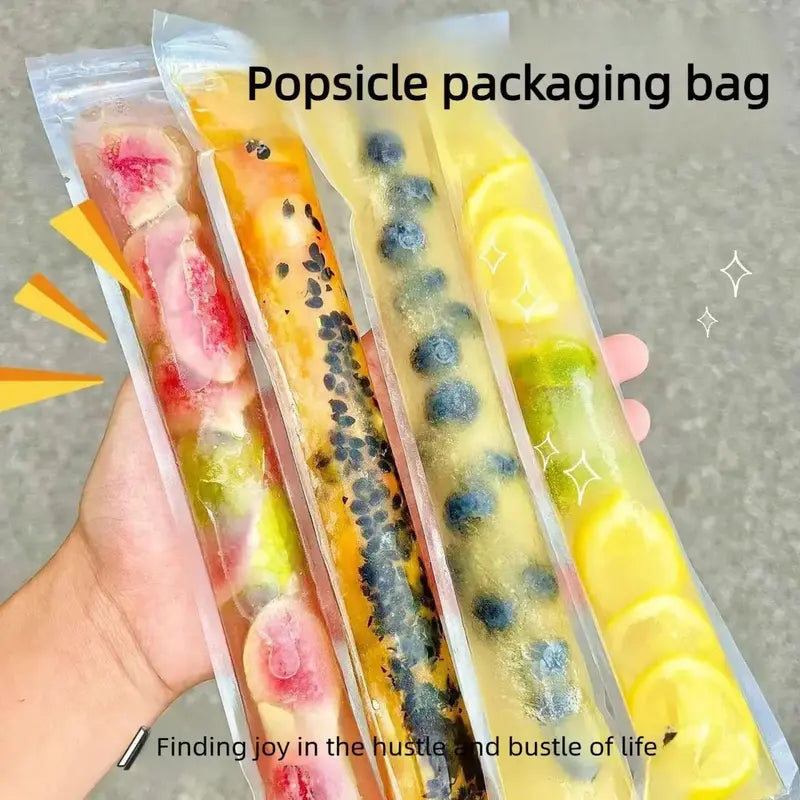 Mroace 100 PCS Food-grade disposable popsicle bags, fruit jelly bags, ice cream, popsicle sticks, long strips, homemade ice pop bags