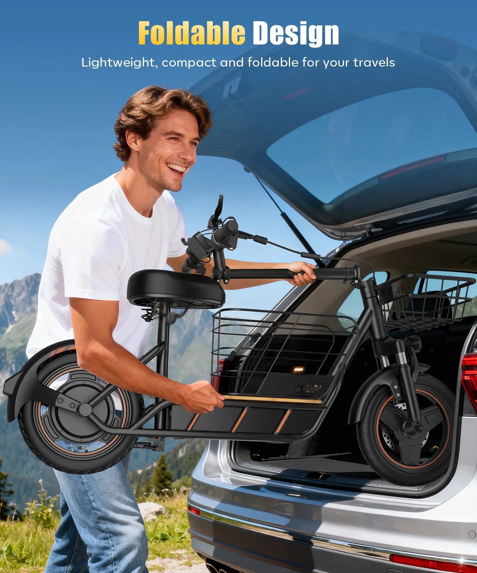 Mroace Foldable Electric Scooter with Basket & Seat