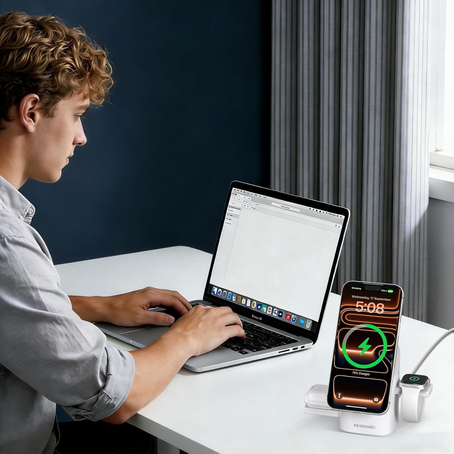 Mroace 3 in 1 Wireless Charging Station for Apple & Samsung
