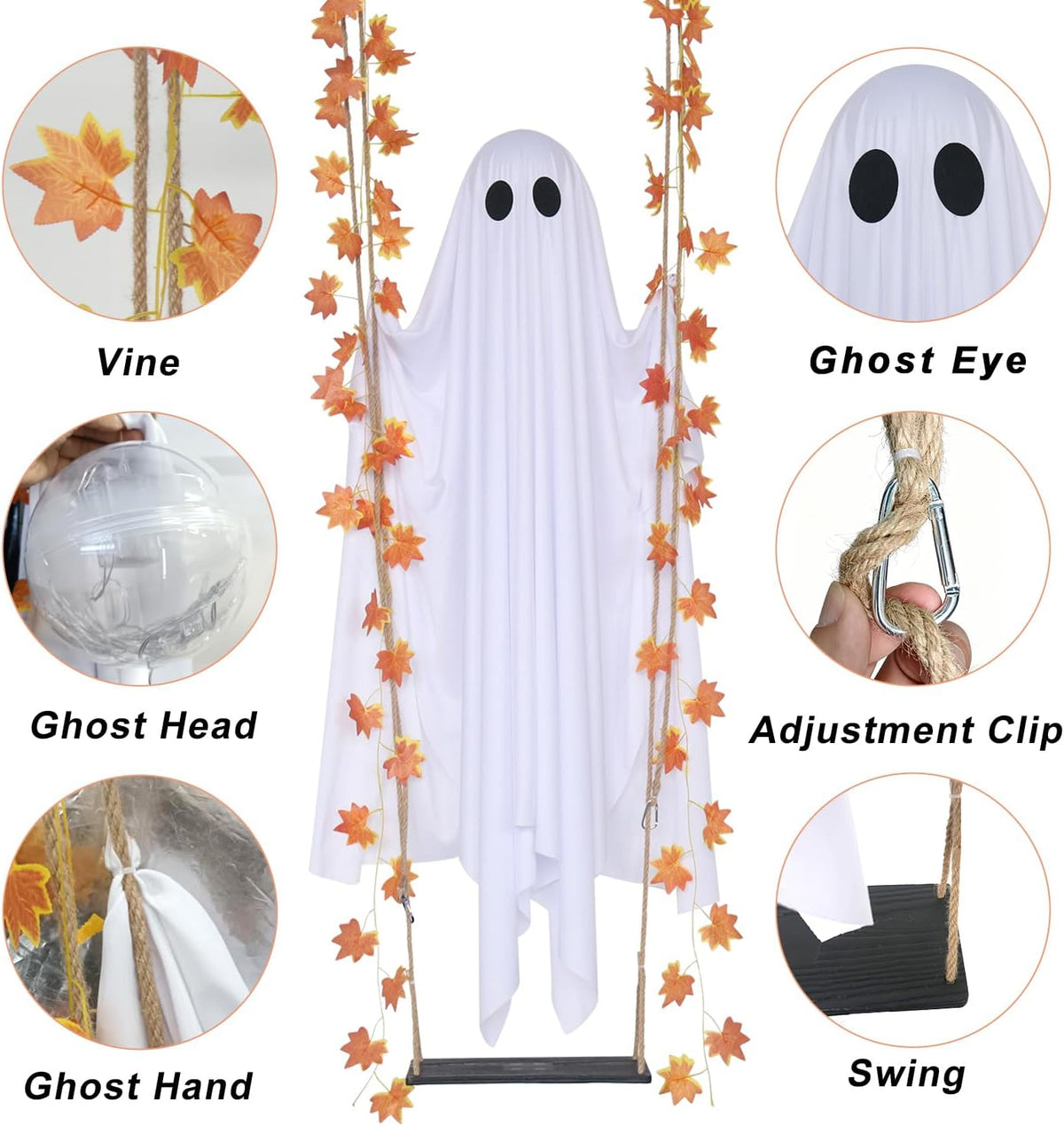 Mroace Swinging Ghost Halloween Decoration - 4.4FT