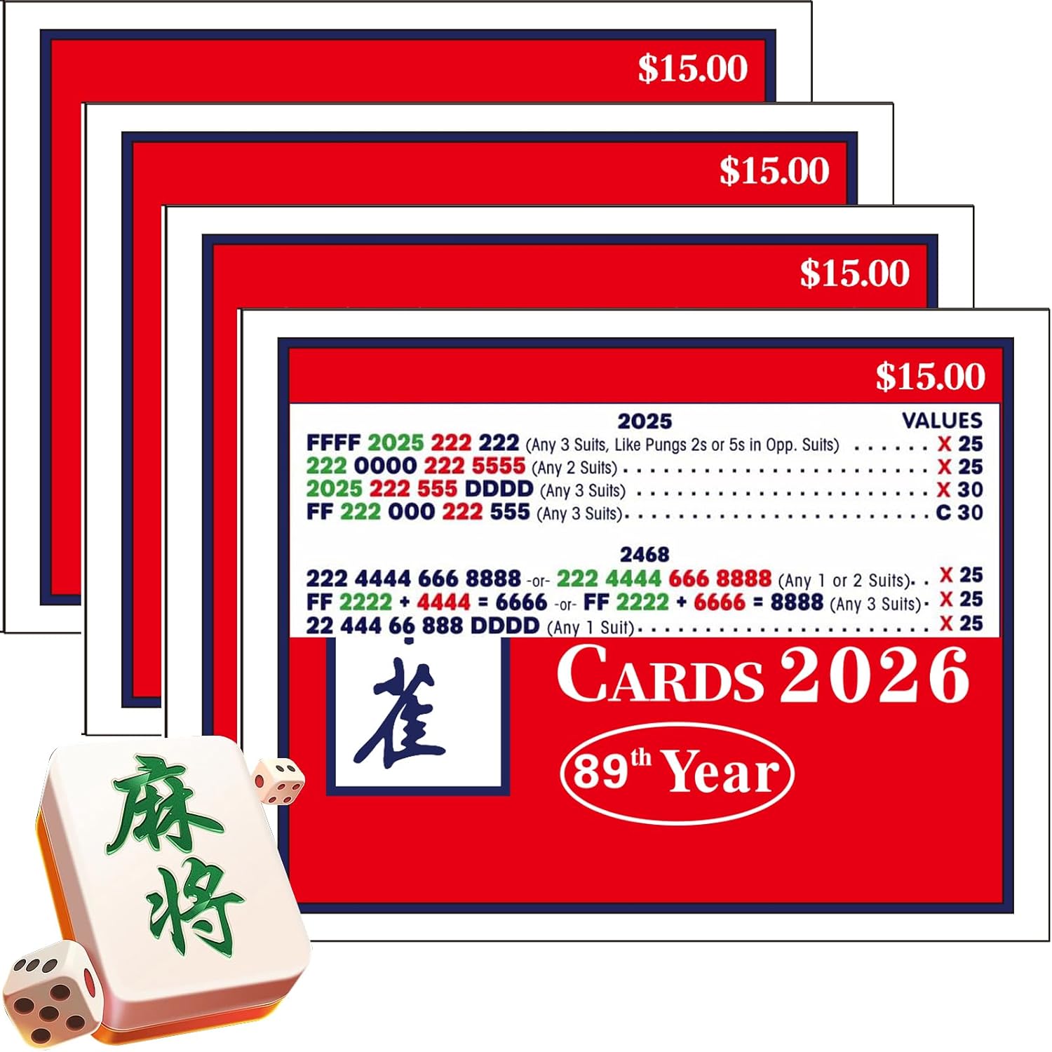 Mroace Mahjong Cards 2026 4-Pack (4pcs)