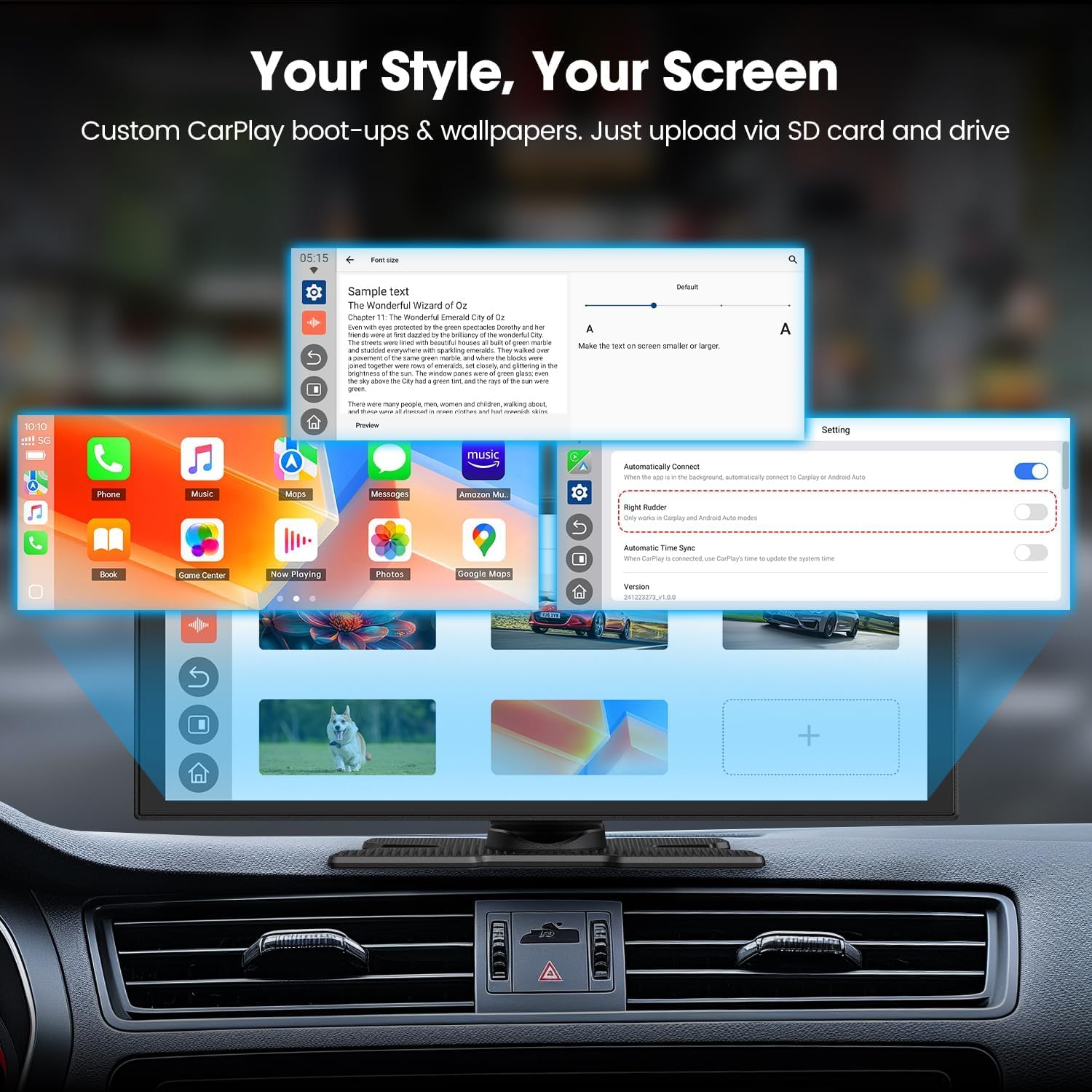 Mroace Upgraded 11'' Wireless CarPlay Screen with 4K Dash Cam & 1080P Display