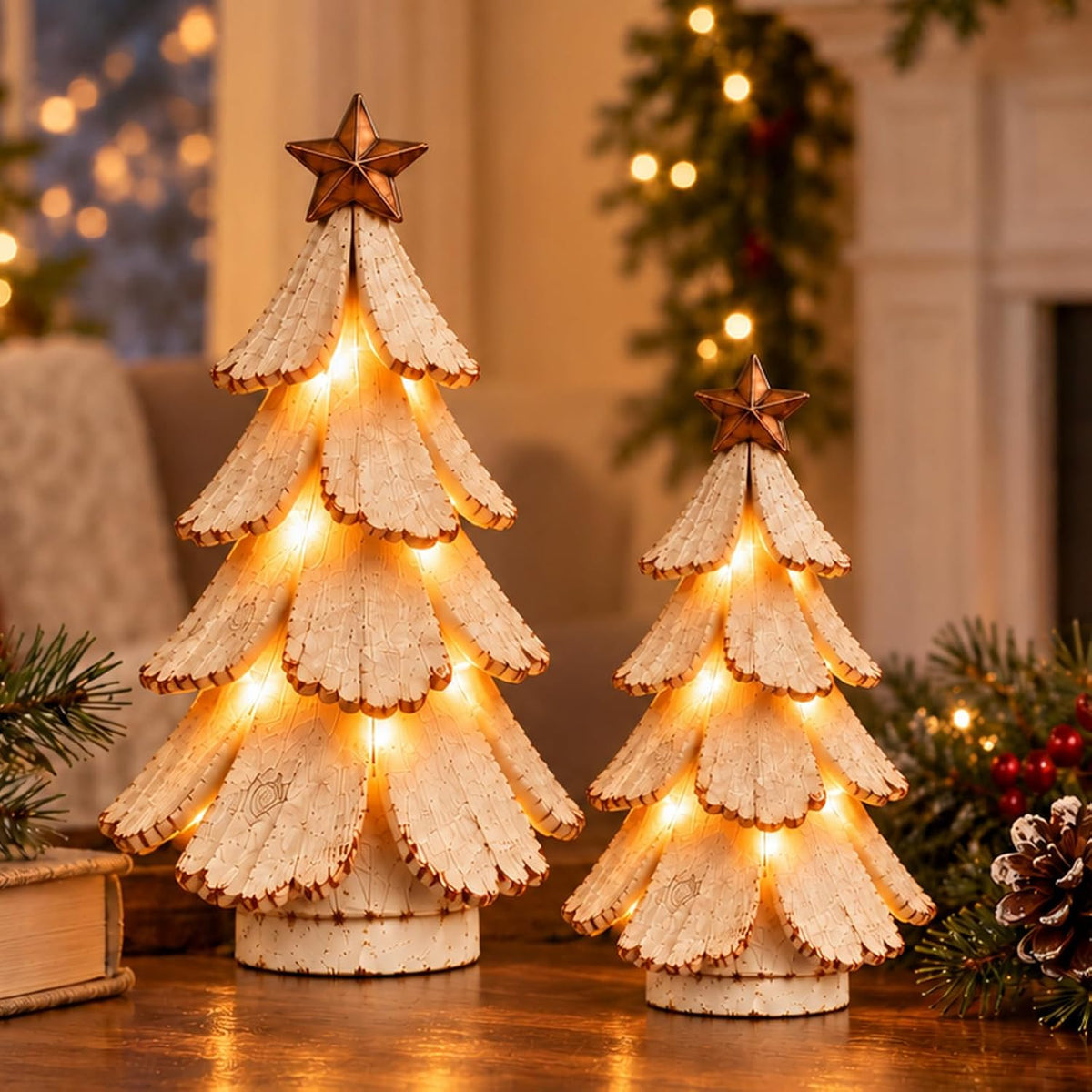 Mroace Vintage Pre Lit Resin Tabletop Christmas Tree Figurine