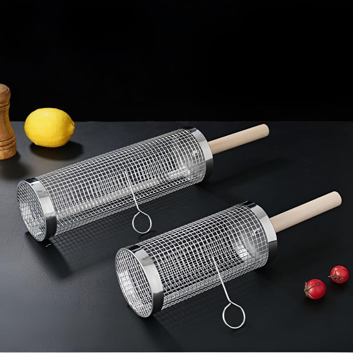 Mroace Thickened Stainless Steel Rotating BBQ Grill Basket