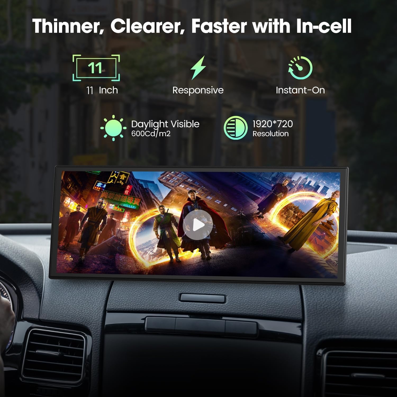 Mroace Upgraded 11'' Wireless CarPlay Screen with 4K Dash Cam & 1080P Display