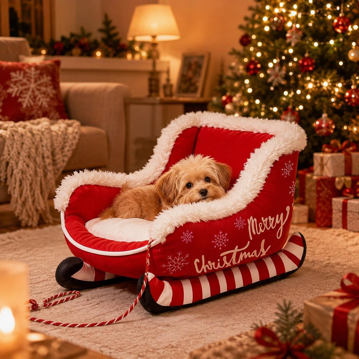 Mroace Plush Santa Sleigh Christmas Pet Bed
