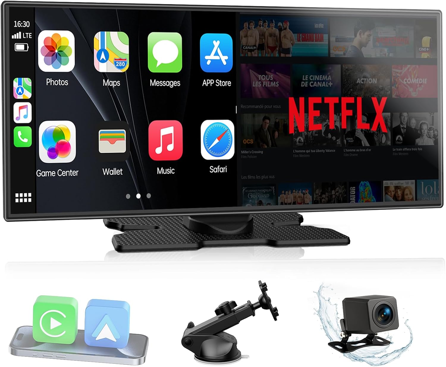 Mroace Upgraded 11'' Wireless CarPlay Screen with 4K Dash Cam & 1080P Display