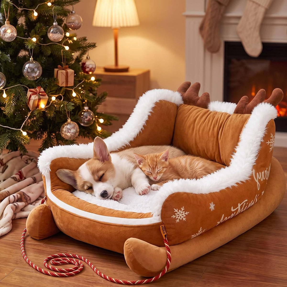 Mroace Plush Santa Sleigh Christmas Pet Bed
