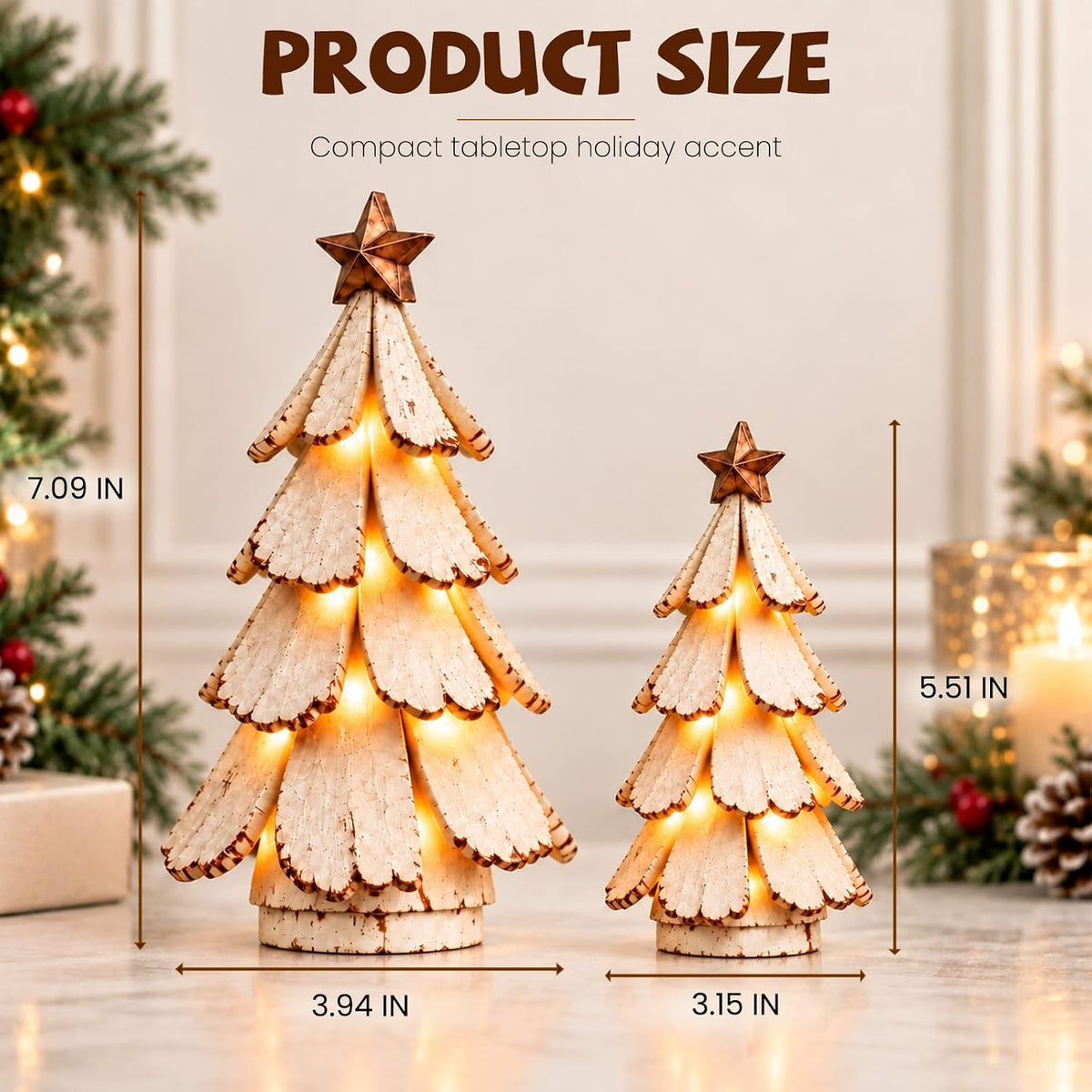 Mroace Vintage Pre Lit Resin Tabletop Christmas Tree Figurine