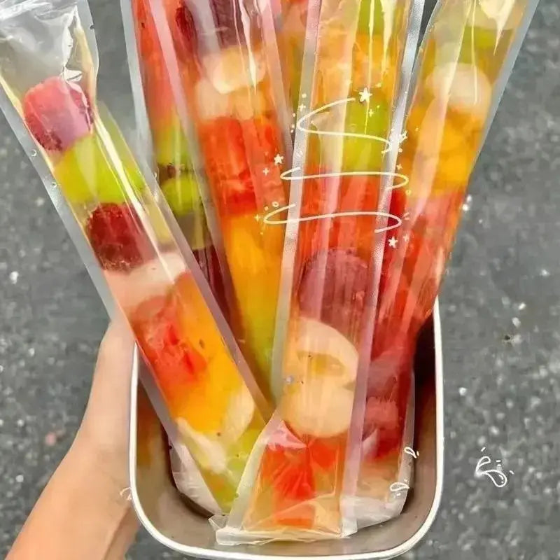 Mroace 100 PCS Food-grade disposable popsicle bags, fruit jelly bags, ice cream, popsicle sticks, long strips, homemade ice pop bags