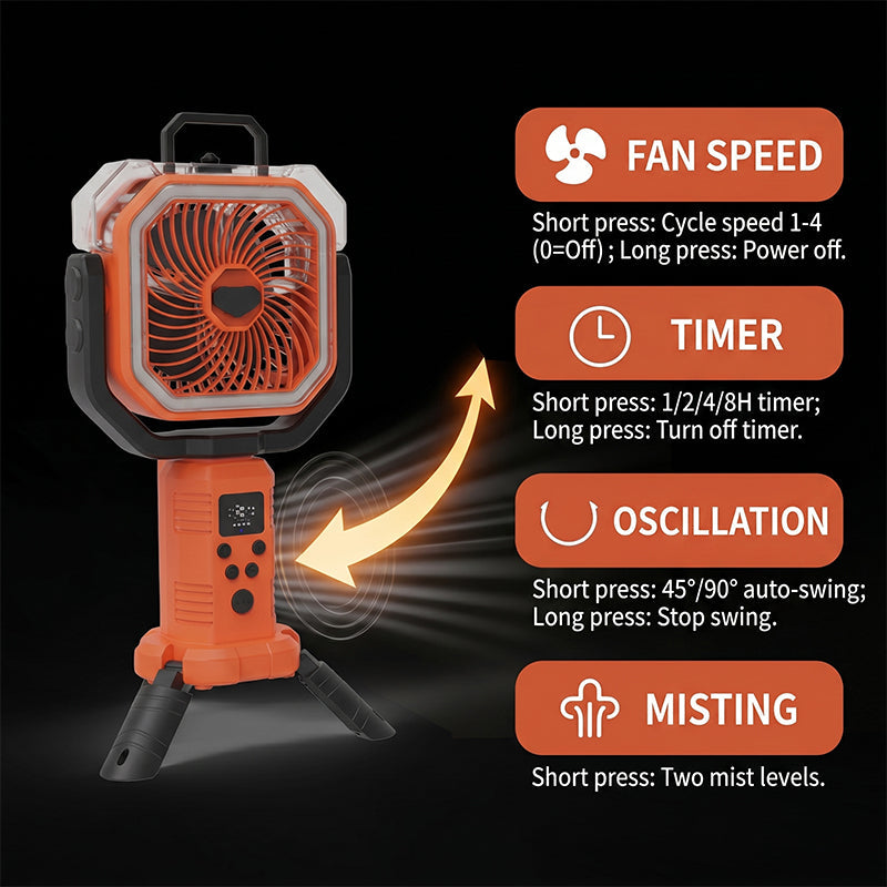 Mroace Camping Fan Portable Adjustable Height Stand