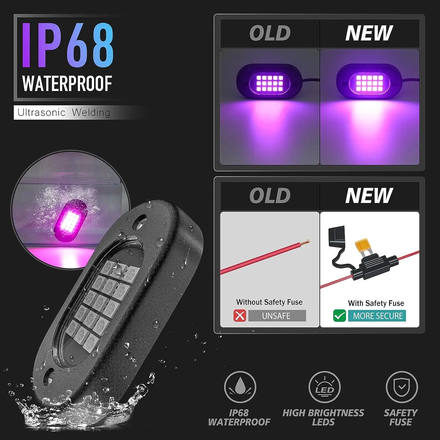 Mroace Waterproof RGB LED Car Strobe Light Kit