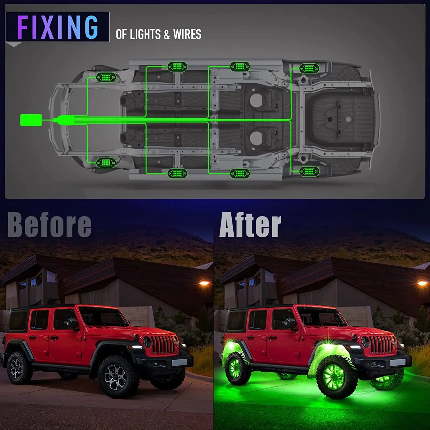 Mroace Waterproof RGB LED Car Strobe Light Kit