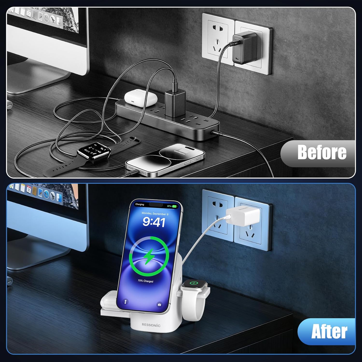 Mroace 3 in 1 Wireless Charging Station for Apple & Samsung