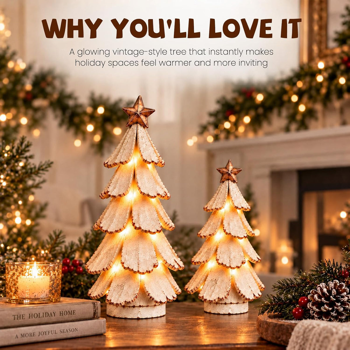 Mroace Vintage Pre Lit Resin Tabletop Christmas Tree Figurine