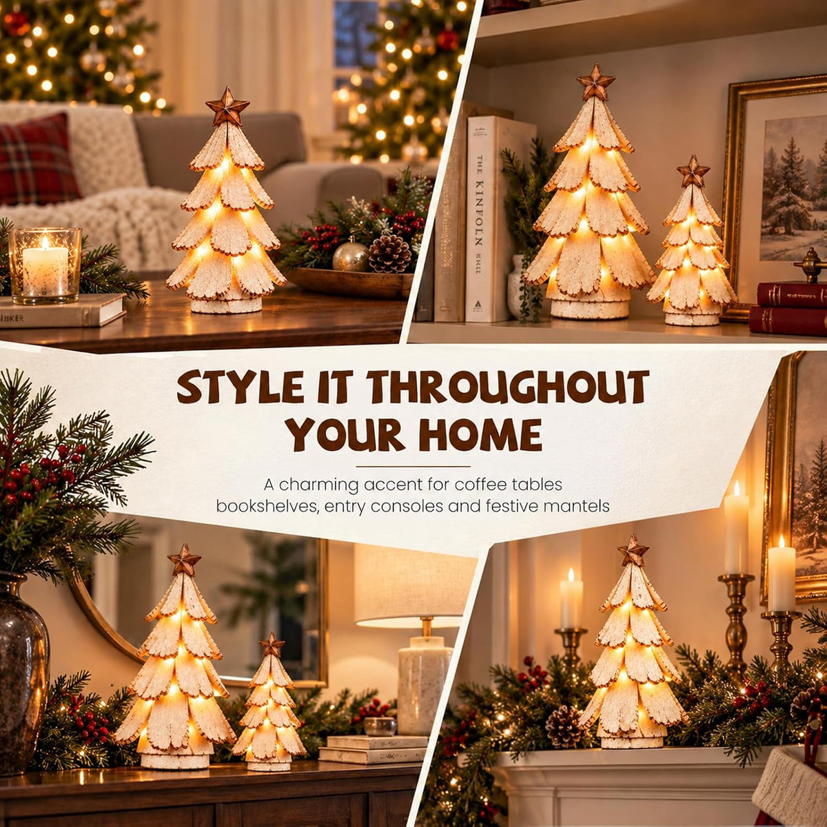 Mroace Vintage Pre Lit Resin Tabletop Christmas Tree Figurine