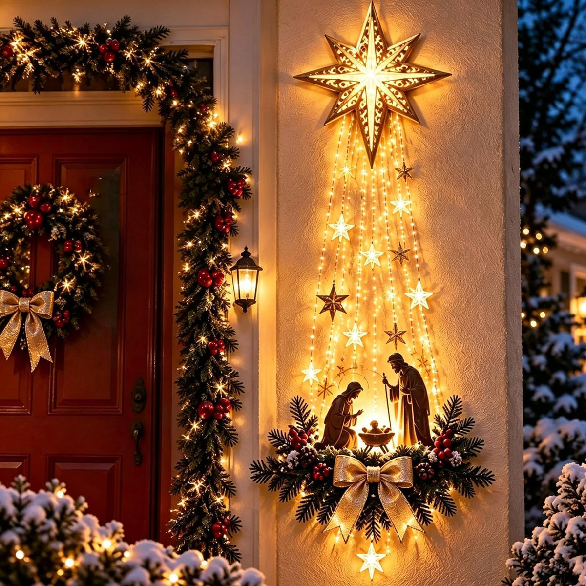 Mroace Lighted Bethlehem Star Nativity Wall Decor