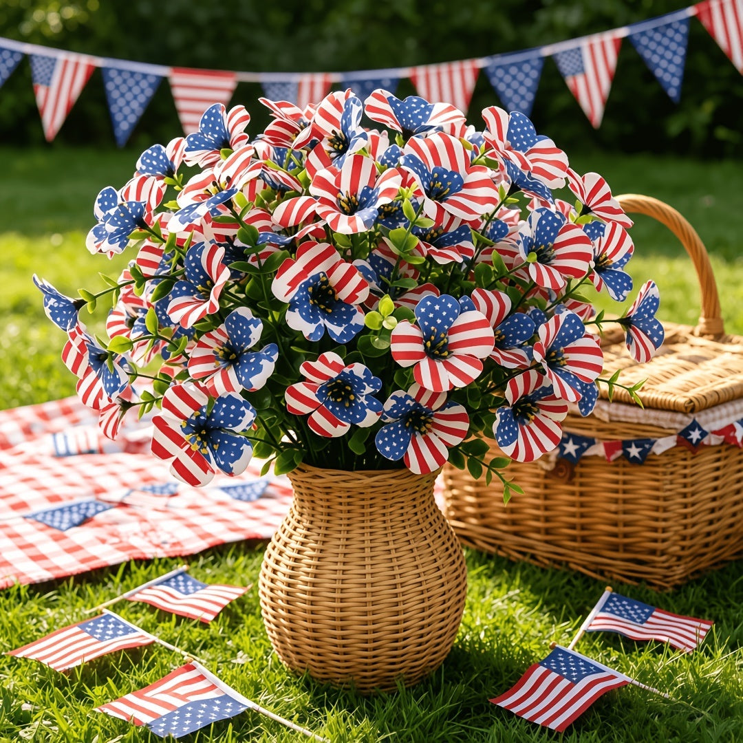 Mroace Patriotic Red White Blue Artificial Flowers