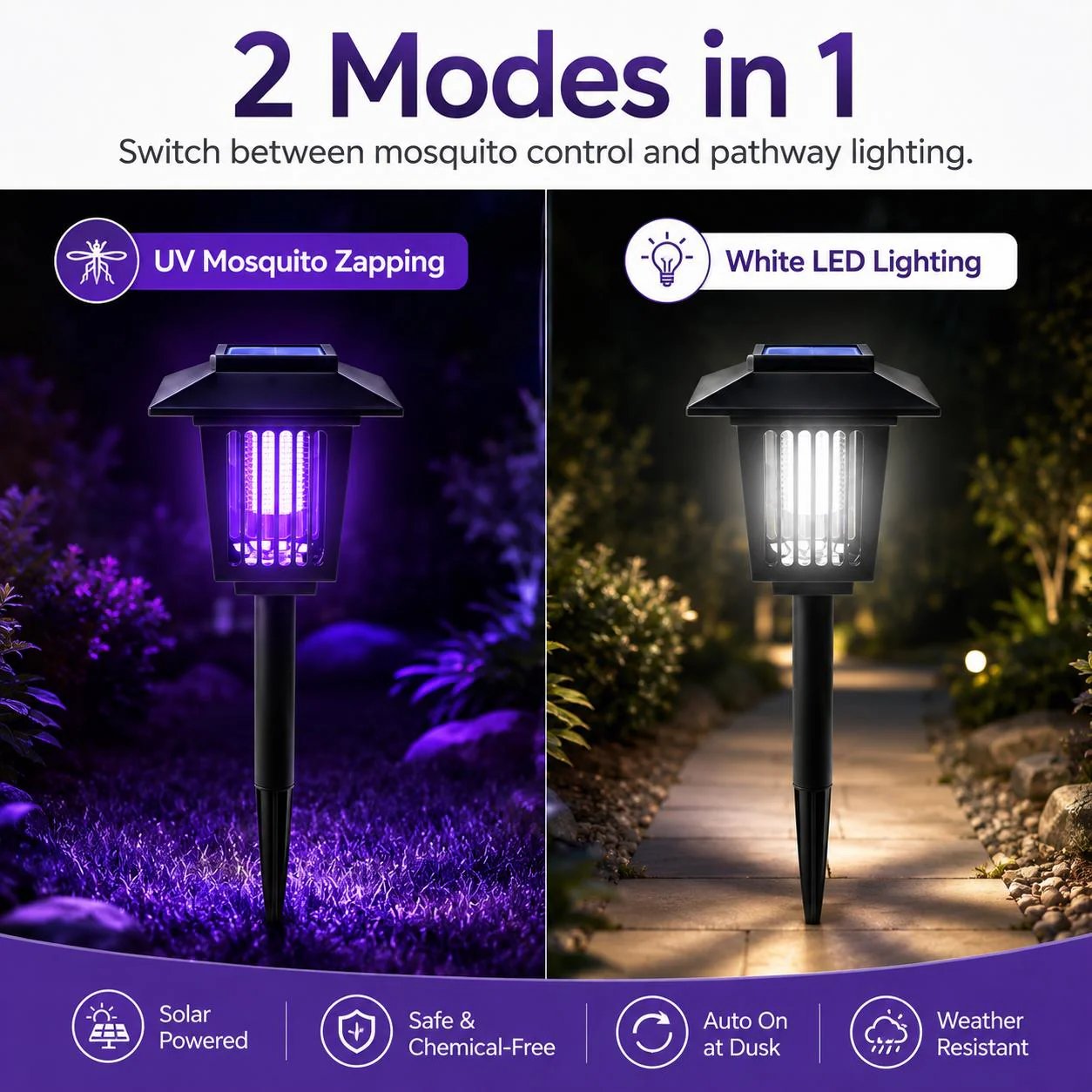 Mroace Solar Mosquito Zapper Light – Outdoor Garden Stake Lamp, UV Insect Killer & Solar Pathway Light