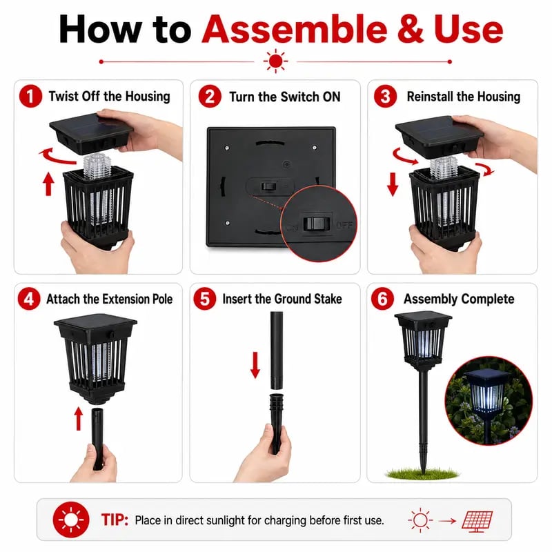 Mroace Solar Mosquito Zapper Light – Outdoor Garden Stake Lamp, UV Insect Killer & Solar Pathway Light