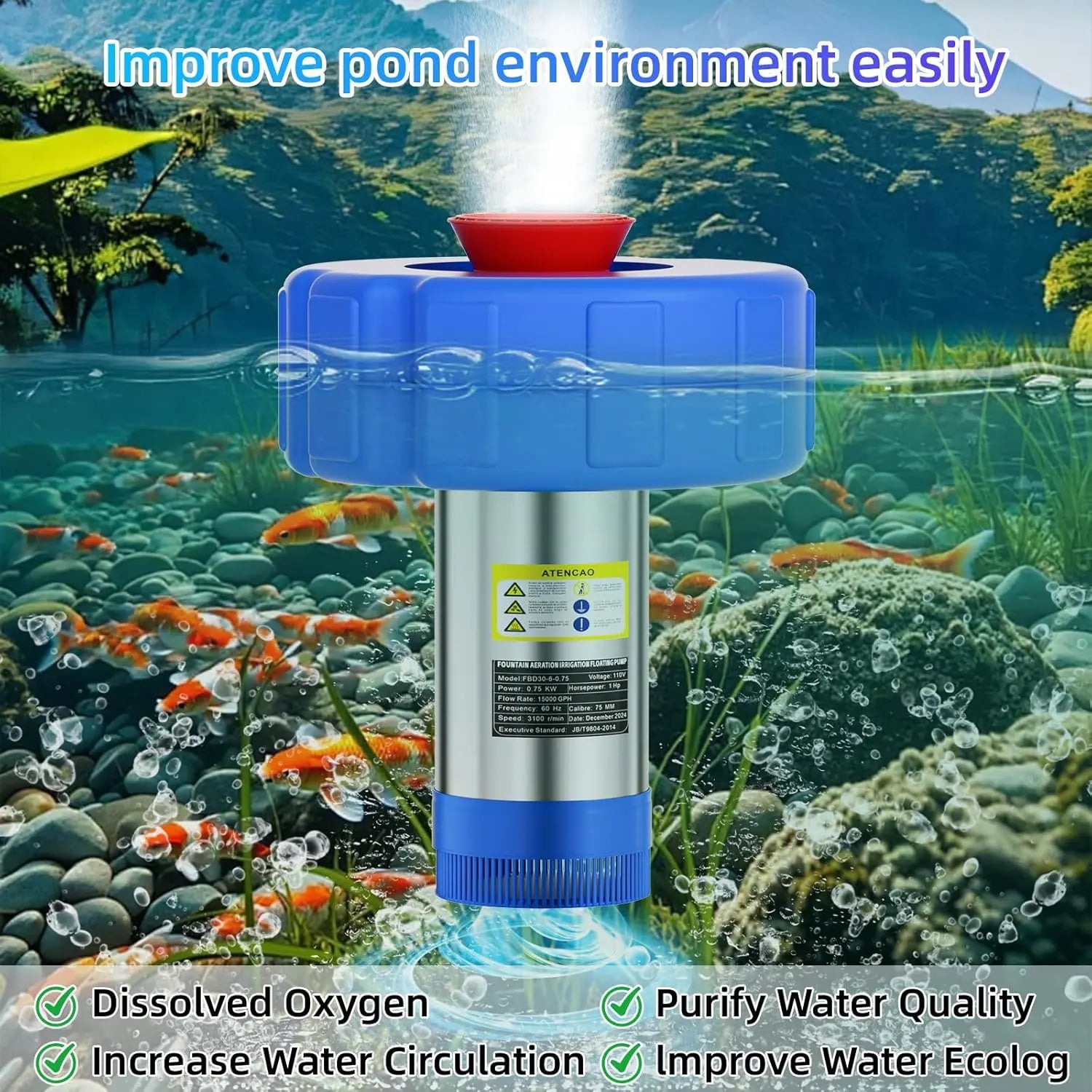 Mroace Fully Automatic Floating Fountain Aerator