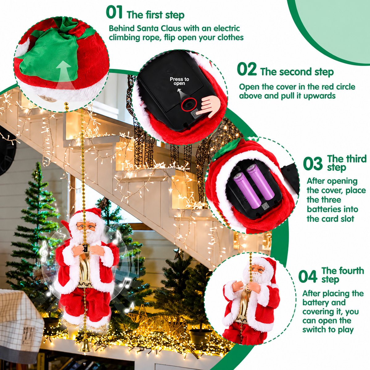 Mroace Musical Electric Climbing Santa Christmas Decoration