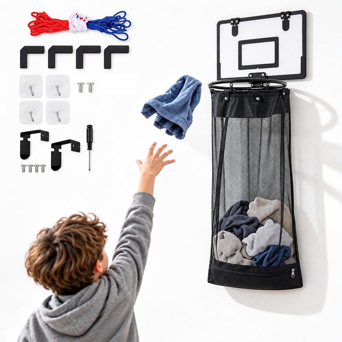 Mroace Over Door Basketball Hoop Laundry Basket With Bottom Zipper