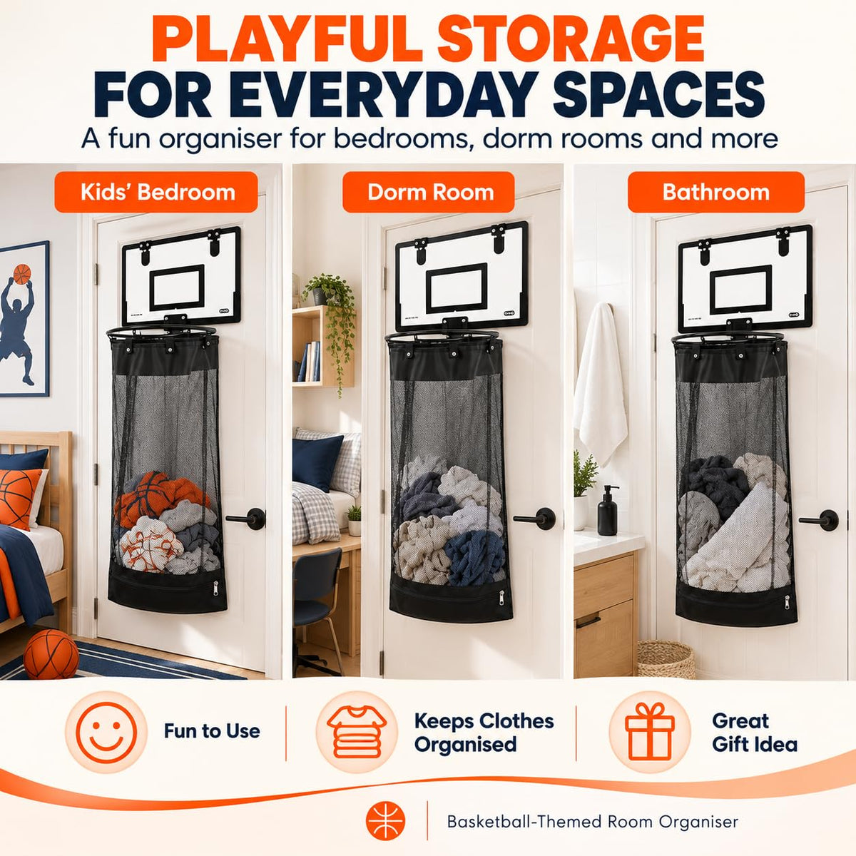 Mroace Over Door Basketball Hoop Laundry Basket With Bottom Zipper